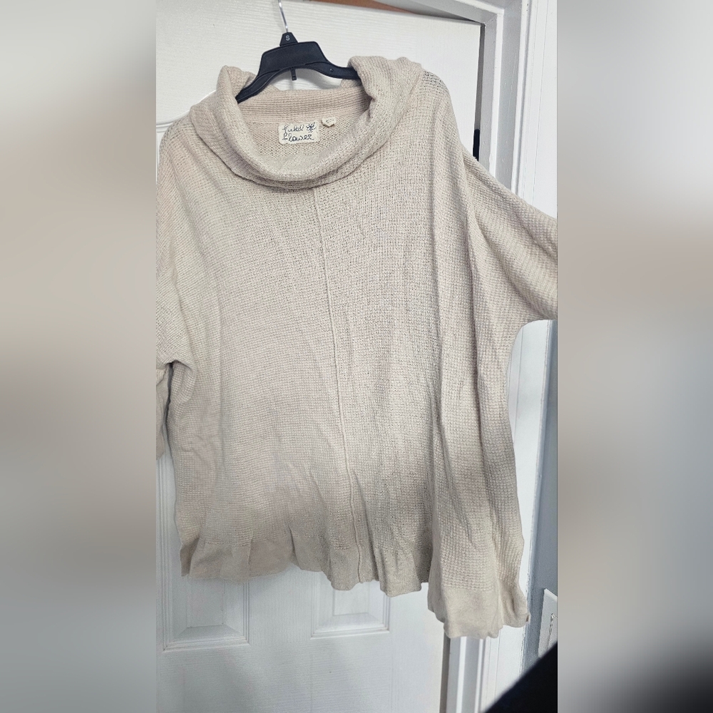 Anthropologie RARE Field Flower L Wool Blend Waffle Thermal Cowl Sweater Tunic L - Picture 4 of 10